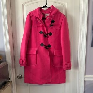 Kate Spade Vibrant Pink Pea Coat with Black Toggles Size Large